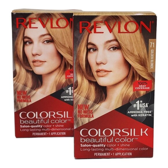 Revlon Colorsilk Golden Blond #71 Permanent Hair Dye 2-Pack Keratin Enriched - Picture 1 of 7